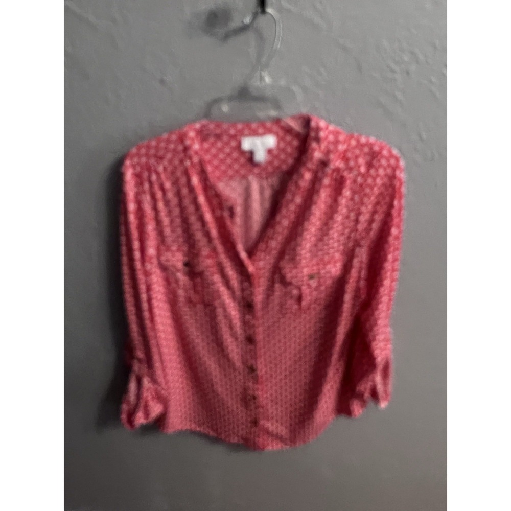 Charter Club Shirt Womens Size Large Button Up Reddish White